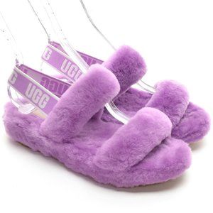 New UGG Oh Yeah Lilac Fluffy Sheepskin Slingback Sandals size 8